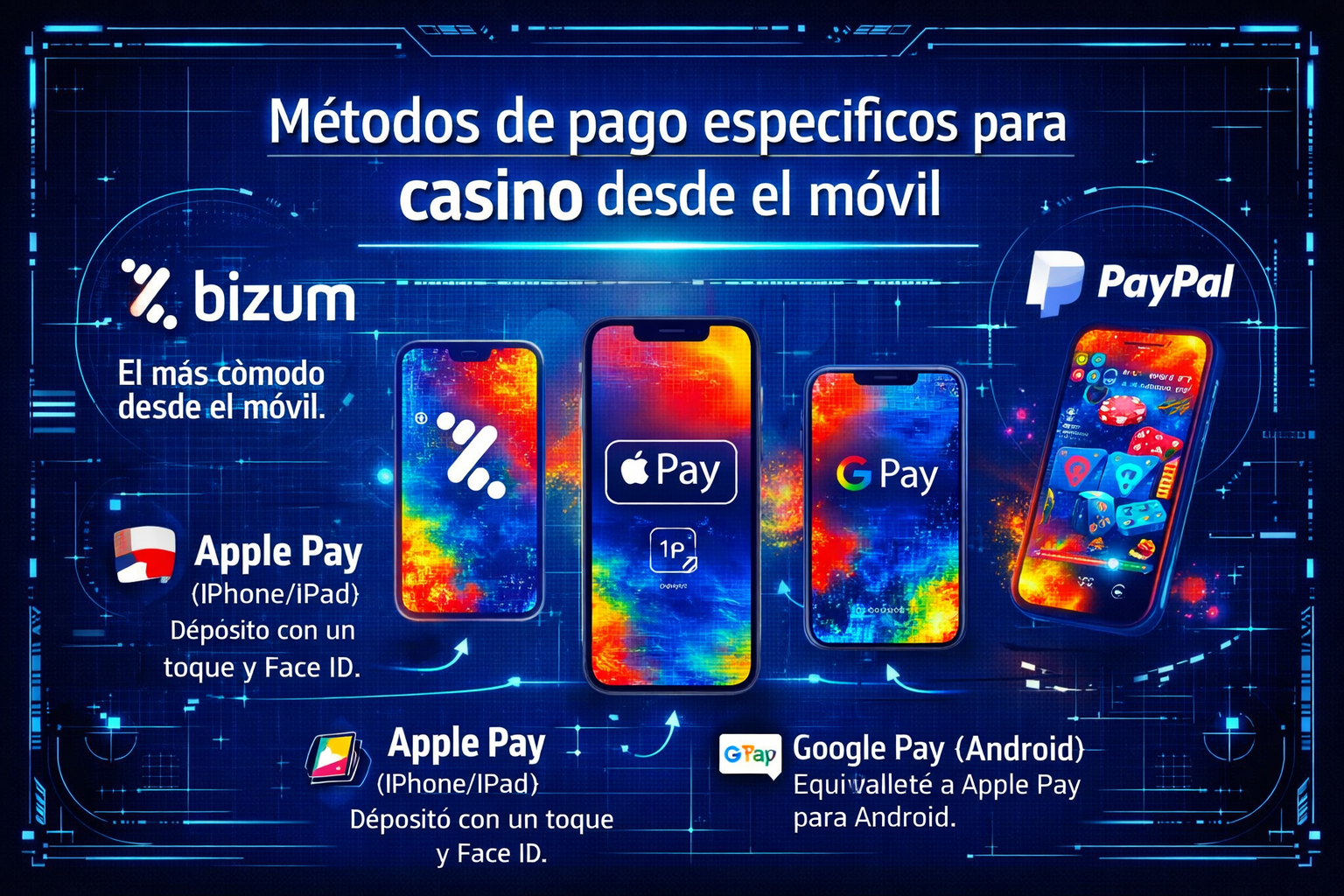 Métodos de pago casino móvil España 2026 — Bizum, Apple Pay y Google Pay desde el smartphone